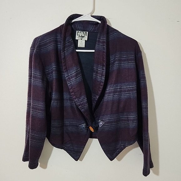 coco blue Jackets & Blazers - Coco Blues Blazer Sweater Womens Medium Purple Single Button Long Sleeve